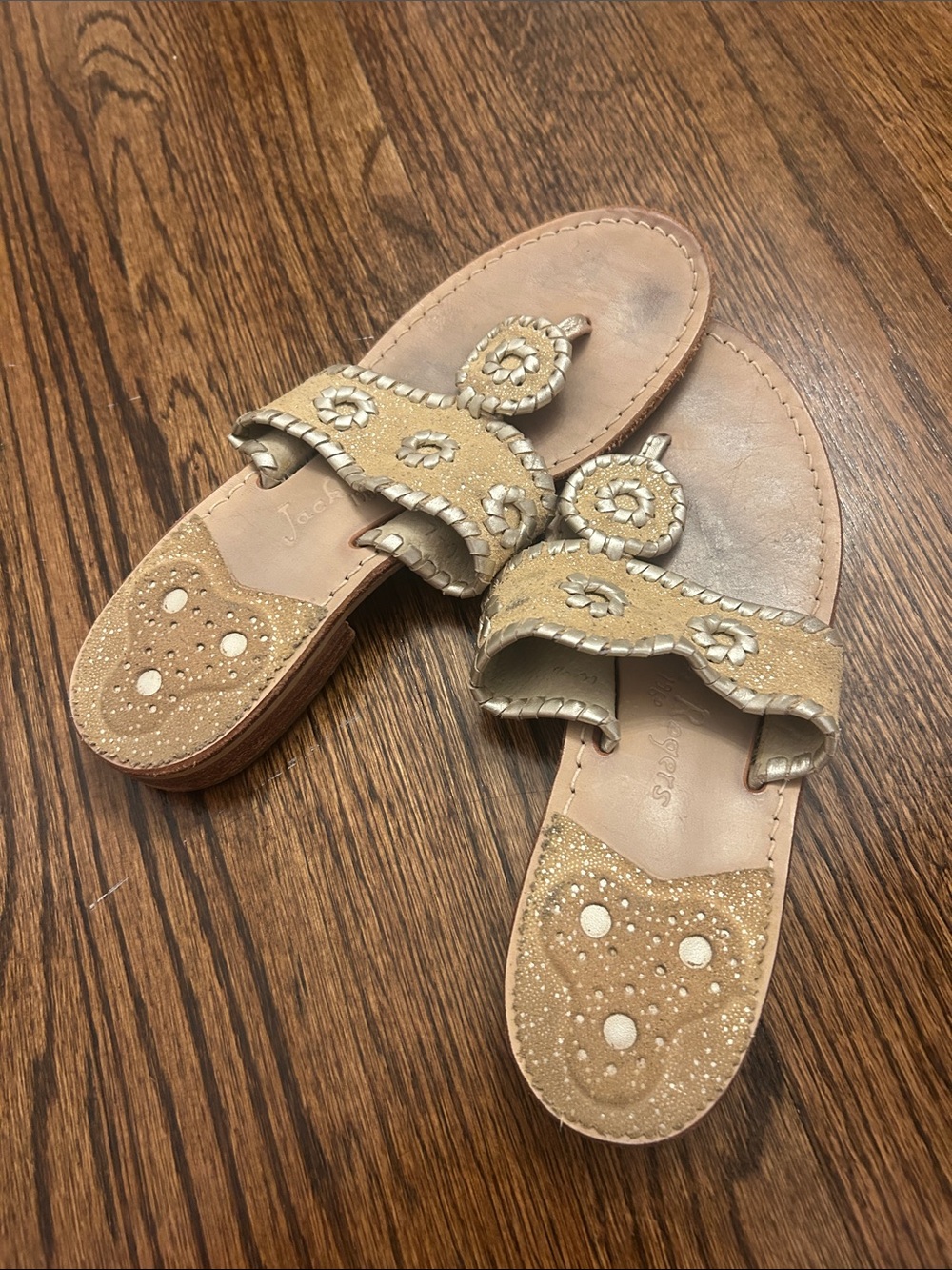 Jack Rogers Tan Suede Beaded Olympic Slide Sandals